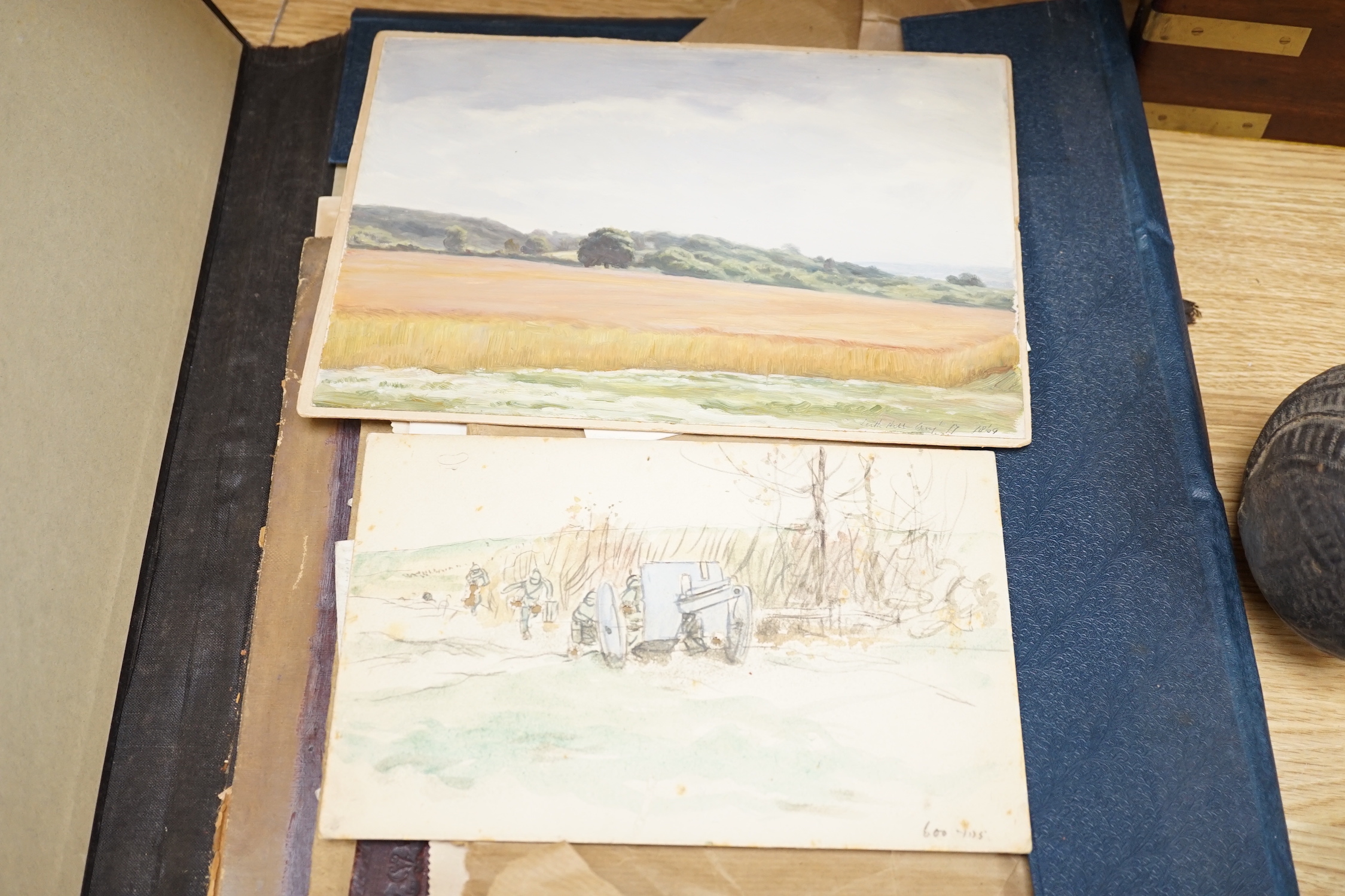 Augustus Wells , Henry Tanworth Wells and G.P. Boyce (1841-1893), folio of assorted oil and watercolour sketches, together with works by other hands, mostly European scenes, largest 24 x 35cm, all unframed